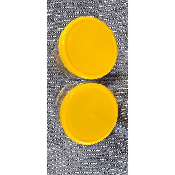 Vintage KIG ‘70s Small Lidded Canisters Vegetable & Kitchen Yellow Lid Set Of 2 - Picture 3 of 6